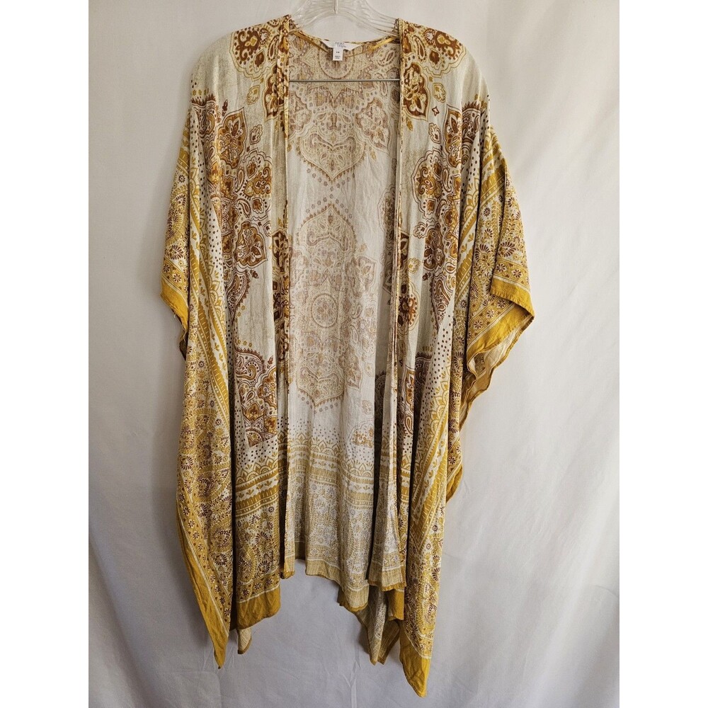 Time And Tru Boho Kimono Cardigan Mustard Paisley Womens Size Small  Medium
